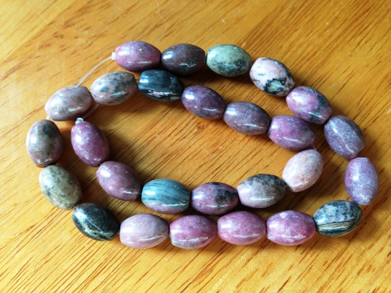 Bead Supplies Size 14x10mm - Oval Barrel Pink /& Gray Rhodonite Jewelry Supplies 12 Pieces Geuine Gemstones R Natural