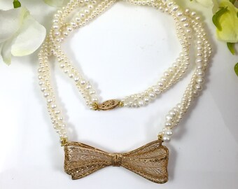 Vintage 10K yellow gold and pearl necklace