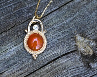 Fire Opal Pendant, 14K, yellow gold, One of a Kind