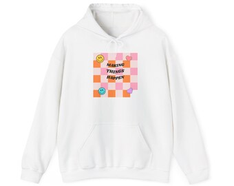 Sudadera con capucha "Making Things Happen" / Diseño motivacional con emoticonos a cuadros