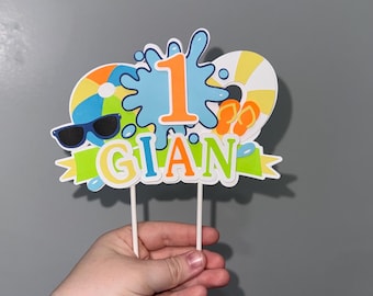 Adorno personalizado para pastel de playa con nombre, decoración para fiestas de cumpleaños en la piscina de verano