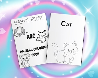 Libro para colorear del alfabeto de animales para bebés, páginas de actividades ABC para niños pequeños (descarga digital)