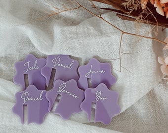 Personalized Wavy Acrylic Drink Tags - Custom Wedding & Event Quote Tags in a trendy wave shape - Personalized Bar Stemless Mixer