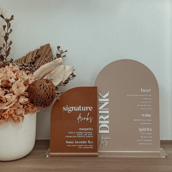 Modern Acrylic Dual Sign for Wedding Drinks Menus and Signature Drinks Menu - Customizable Wedding Decor