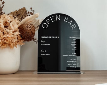 Sleek Modern Black Wedding Bar Sign with Signature Drinks - UV Printed, Elegant Decor