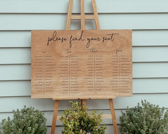 Rustic Timber Wooden Wedding Seating Chart with UV printed Text - Sustainably Sourced FSC Timber