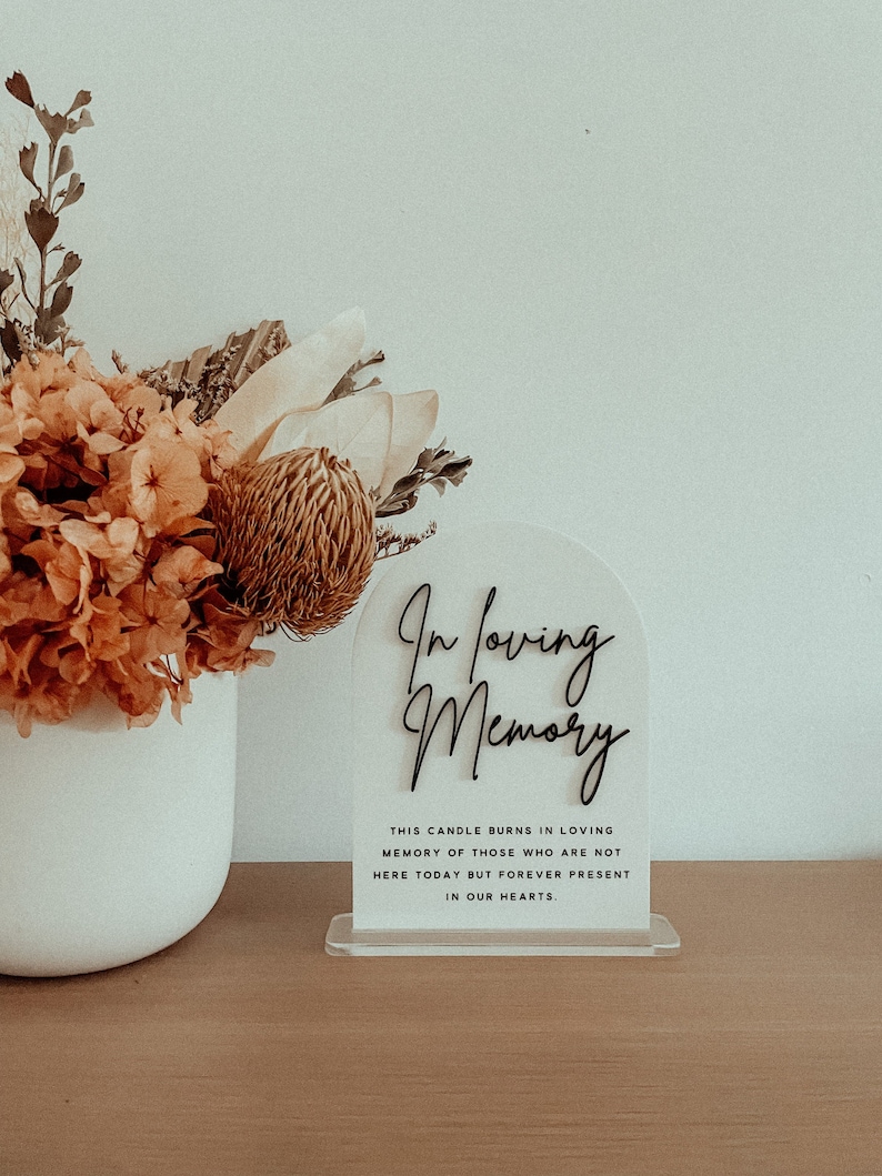 In Loving Memory Acrylic Sign on an acrylic base. Wedding Memorial Table Sign.