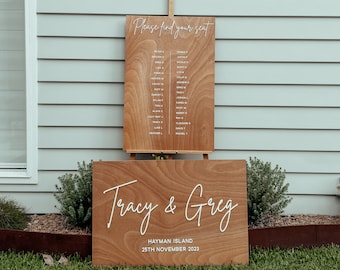 Rustic Timber Wedding Welcome Sign and Seating Chart combo with Acrylic Lettering - Sustainably Sourced FSC Timber