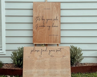 Rustic Timber Wedding Welcome Sign and Seating Chart combo with Acrylic Lettering - Sustainably Sourced FSC Timber