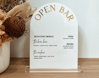Modern Acrylic 'Open Bar' Sign for Weddings and Events - UV Printed - Customizable Wedding Signage - Reception Decor