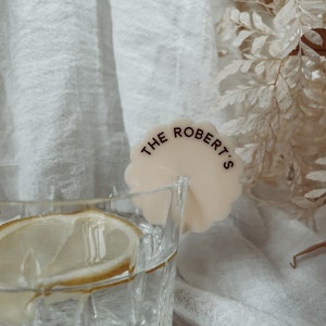 Personalized Wavy Acrylic Drink Tags Custom Wedding & Event Quote Tags in a trendy scalloped shape Personalized Bar Stemless Mixer image 6