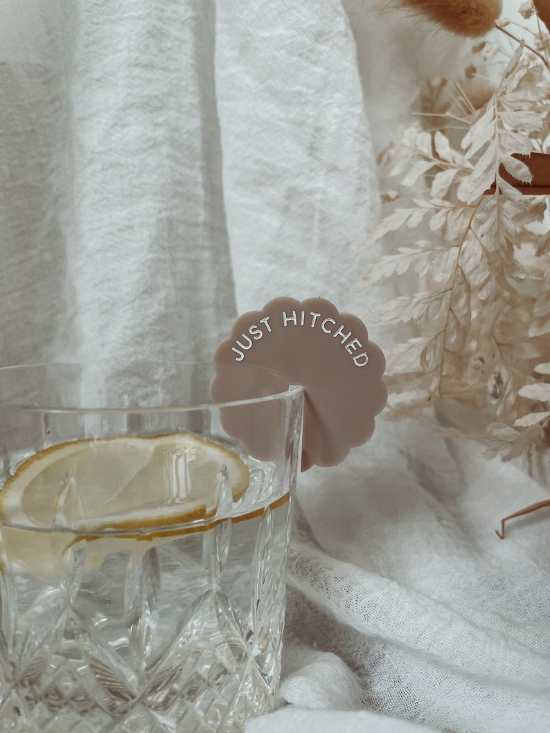 Personalized Wavy Acrylic Drink Tags Custom Wedding & Event Quote Tags in a trendy scalloped shape Personalized Bar Stemless Mixer image 4