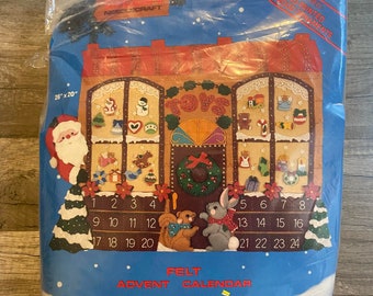 Vintage TITAN NEEDLECRAFT Toy Store Advent Calendar Felt Kit 83093 Holiday Craft Kit, Santa Claus Elves