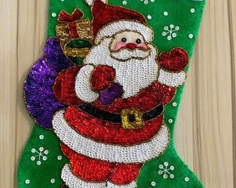 Christmas Stockings, Handmade Custom Stocking Bucilla Glitz Santa Claus Felt Holiday Stocking Birds Fireplace Decor Christmas Socks