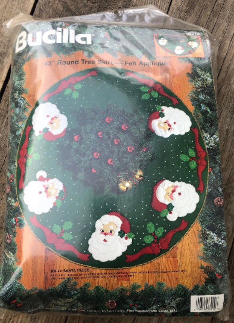 Christmas Tree Skirt / Table Cover HANDMADE BUCILLA 83212 Jolly Faces