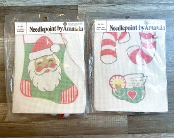 2 FOR 1 Needlepoint By Amanda Ornaments Christmas Stocking 7301 & Candy Cane/Angel 7302 Sealed Kits Holiday Craft Kits