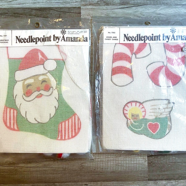 2 FOR 1 Needlepoint By Amanda Ornaments Christmas Stocking 7301 & Candy Cane/Angel 7302 Sealed Kits Holiday Craft Kits