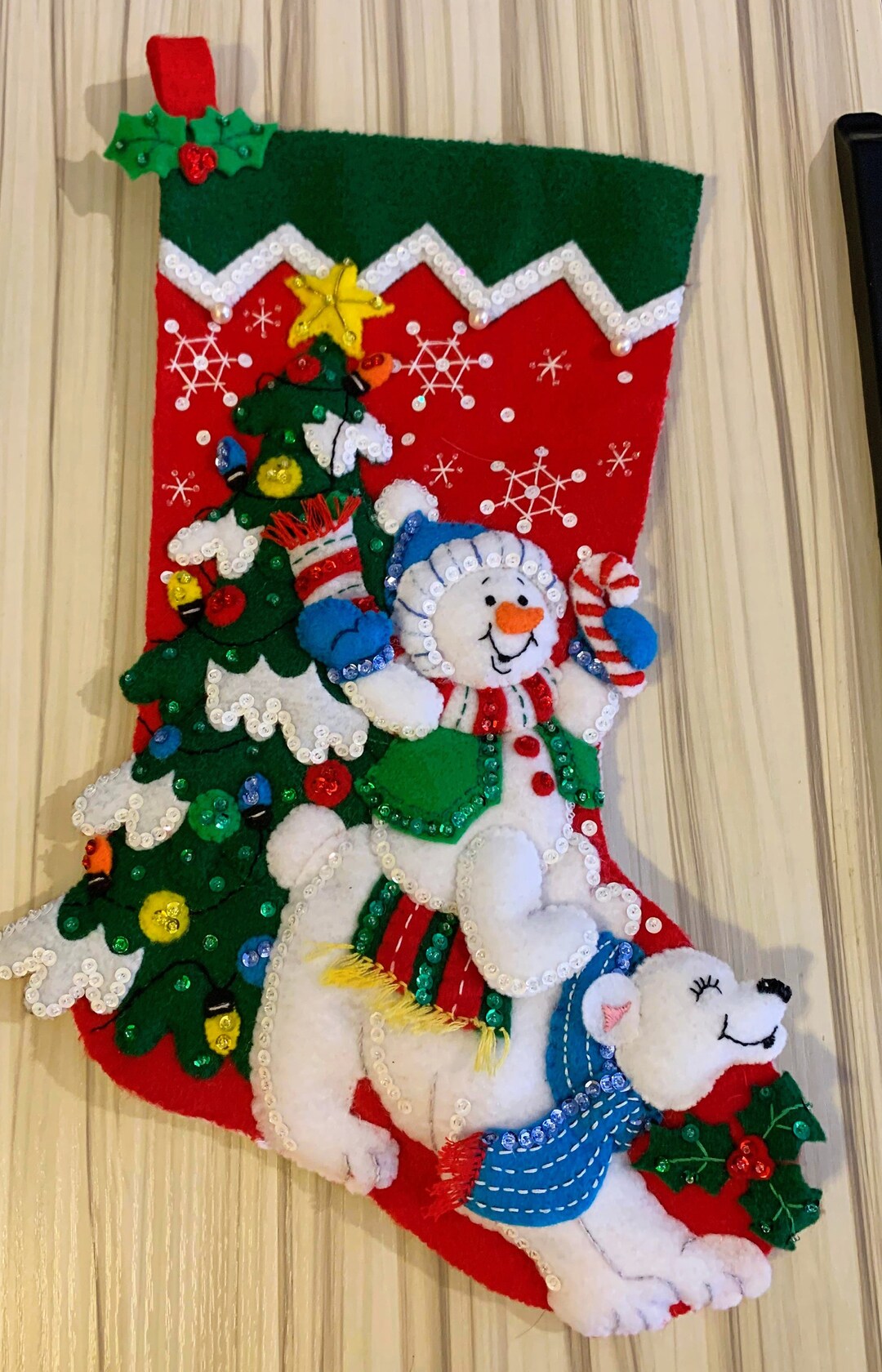 Christmas Stocking Finished Bucilla Kit Snowman & Polar Bear - Etsy