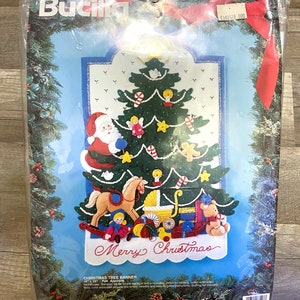 Kit BUCILLA VINTAGE de los años 90 83107, pancarta para árbol de Navidad/colgante de pared, decoración navideña retro, kit de costura, nieve, invierno