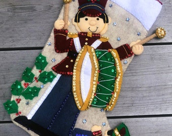 MUSICAL Christmas Stocking Handmade TOY SOLDIER Finished Original 2007 Bucilla Kit Personalized Stockings Holiday Fireplace Mantle Wall Door