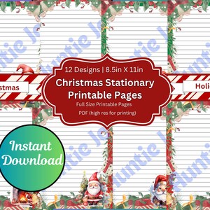 Carta da lettere natalizia stampabile - Carta da lettere natalizia - Stampabili di Babbo Natale - Download digitale istantaneo di Natale - Carta intestata per le feste