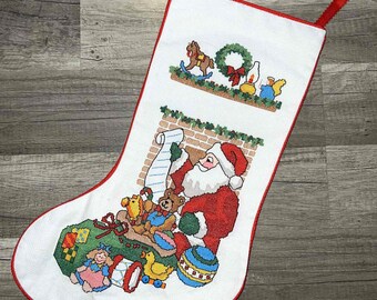 Handmade Christmas Stocking Santa’s List Cross Stitch Vintage Dimensions 1989