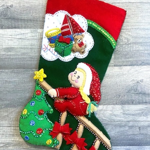 Handmade Felt Christmas Stocking: Vintage Bucilla Kit, Christmas Dreams