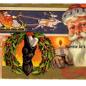 Vintage Weihnachten Weihnachtsmann mit Kerze 1909 Postkarte zum Ausdrucken - SOFORTIGER DOWNLOAD - Junk Journal - Scrapbooking - Wunderschöne!