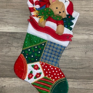 Christmas Stocking: Bucilla Handmade Patchwork Teddy Bear, Stockings With Name, Family Stockings
