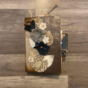 Vintage Old World Junk Journal, Flower Handmade Journal Pages, Custom Journals, Writing, Reading Journals