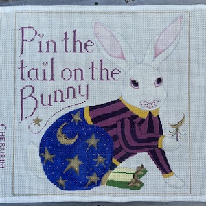 Handpainted Needlepoint Canvas, LARGE NEEDLEPOINT Canvas, Pin The Tail on The Bunny, New VINTAGE Cherubim