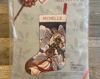 New Vintage CANDAMAR Something Special CHRISTMAS ANGELS Needlepoint Christmas Stocking Kit 30600