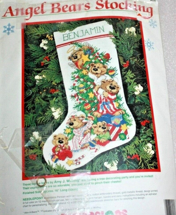 Ice Skates Stocking Needlepoint Kit, 16 Long, Stitched In Wool and Thread