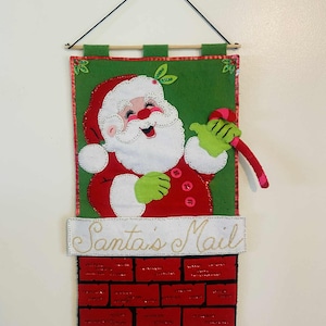 Wall Hanging Card Holder Vintage FINISHED BUCILLA Santa&#39;s Mail Jeweled Banner Sequins Beads