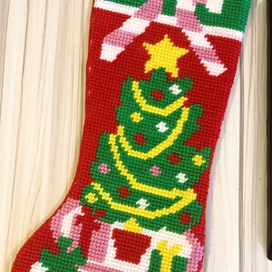 Custom Christmas Stocking, Vintage Bernat Christmas Tree Handmade Needlepoint Holiday Stocking, Custom Stocking, Personalized Stockings