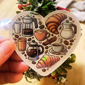 Holographic Coffee Heart Sticker: Weather Resistant Vinyl