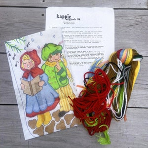 Vintage 1970s Needlepoint Christmas Stocking Kit: Caroling Kids