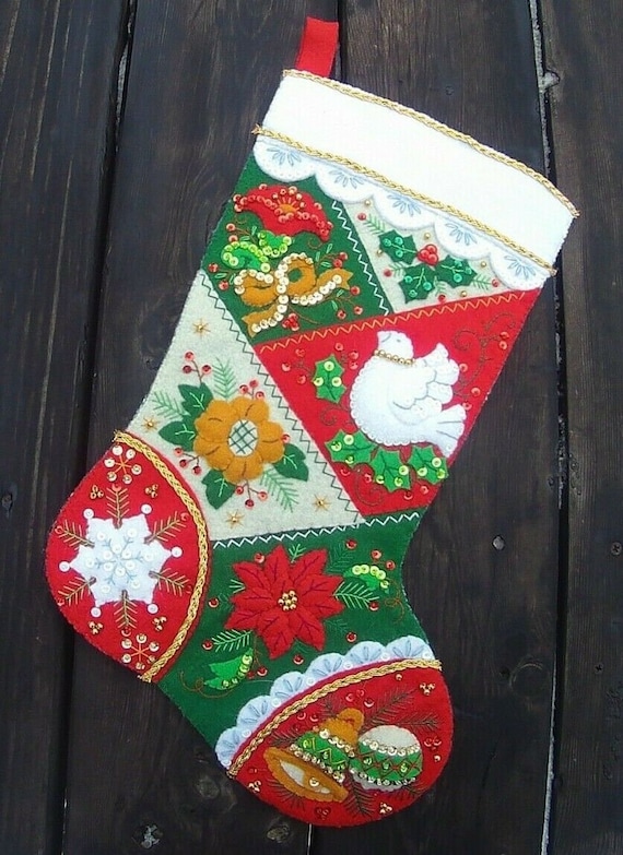 Bucilla Felt Stocking Applique Kit 18 Long Elegant Christmas
