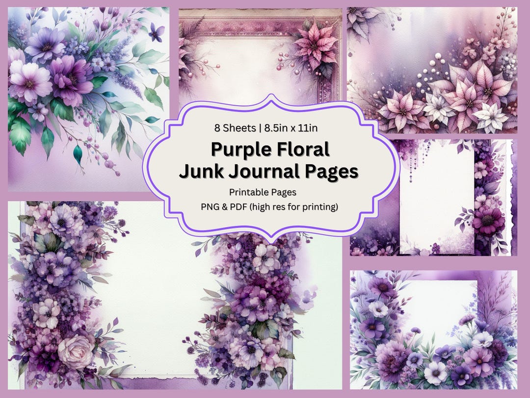 Purple Floral Junk Journal Kit: Printable Paper (PDF & PNG) - Etsy