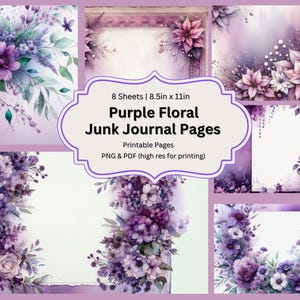 Purple Floral Junk Journal Kit: Printable Paper (PDF & PNG)