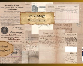Vintage Ephemera: Antique Letters, Handwriting Papers (Digital Download)
