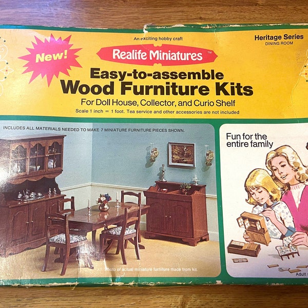 Vintage 1970's REALIFE MINIATURES Doll House Kit Heritage Series Dining Room Kit Scale 1:12