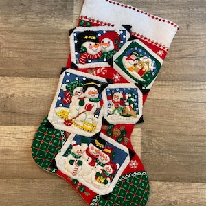 Handmade Christmas Stocking: Bucilla Snowman Family, Custom Holiday Stockings, Personalized Christmas Gift