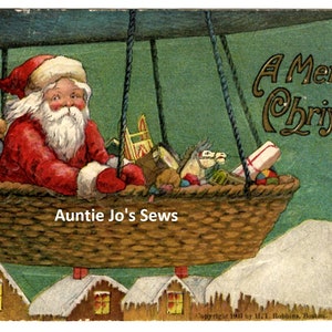Carte postale vintage Père Noël dans un dirigeable vers 1907 - TÉLÉCHARGEMENT IMMÉDIAT - Journal indésirable à imprimer - Scrapbooking - Magnifique !