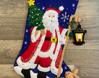 Finished BUCILLA Santa with Lantern Handmade Christmas Stocking Holiday Decor 86903E Custom Stocking