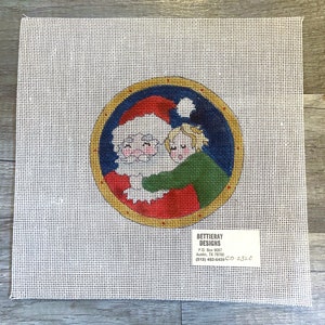 New Vintage Handpainted Needlepoint Ornament Canvas DESIGNS Santa Hug CD-2320 Custom Design Embroidery