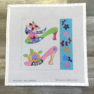 Handpainted Needlepoint Canvas: Floral High Heels Design, 10x10