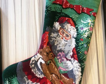 Custom Christmas Stocking, NEW Vintage 1990 Candamar Designs, Santa & Teddy Bear, Something Special Holiday Stocking, Personalized Stocking