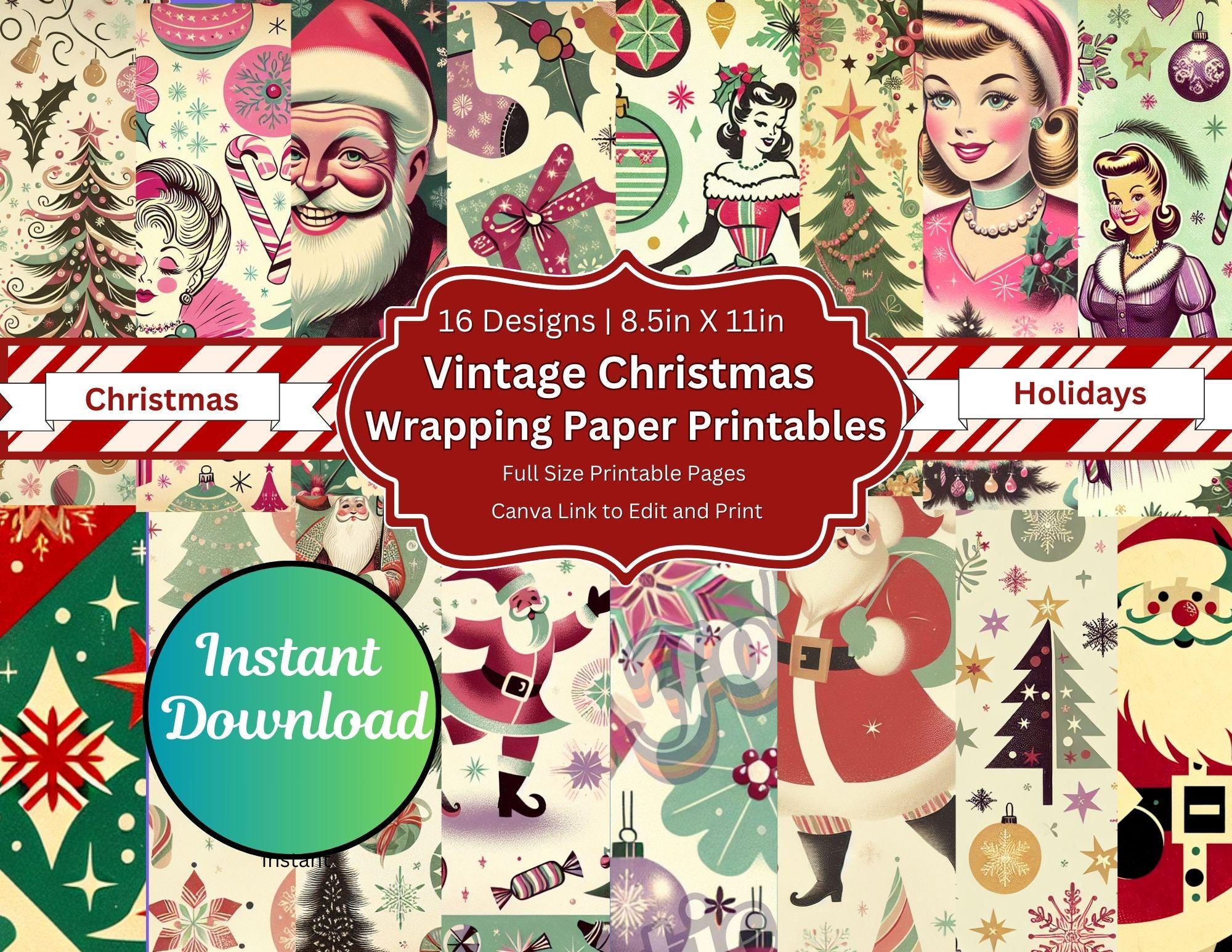 ヴィンテージクリスマスラッピングペーパー：ジャンクジャーナルキット