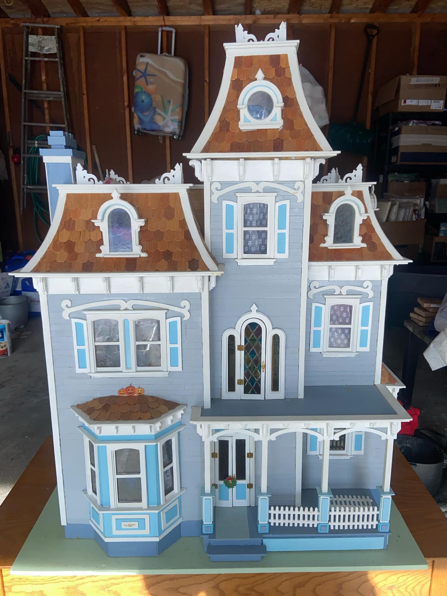 Vintage Dollhouse Greenleaf Magnolia Blue Wood Dollhouse Kit